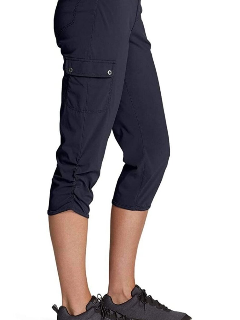 Eddie Bauer Capri Cargo Hiking Travel Pants Ruched Hem Black Cropped Women's 4
